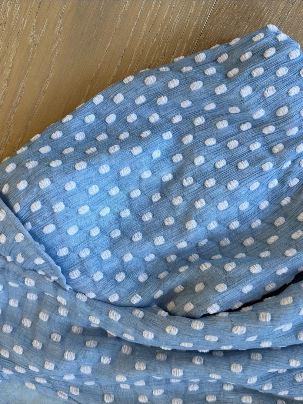 THML Powder Blue Swiss Dot Ruffle Neck Dress - Picture 5 of 10